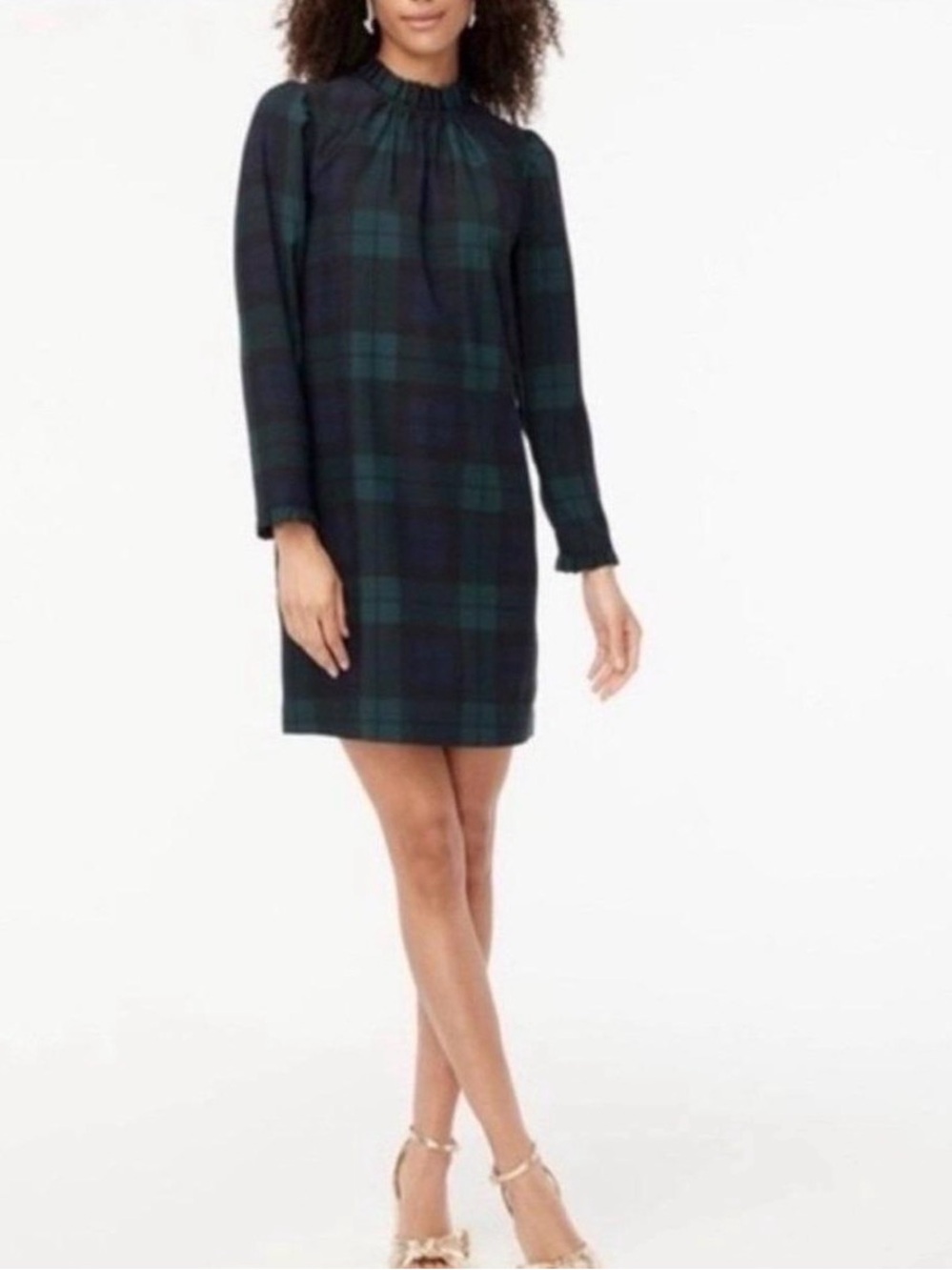 J. Crew Navy and Dark Green Plaid Mini Shift Dress
